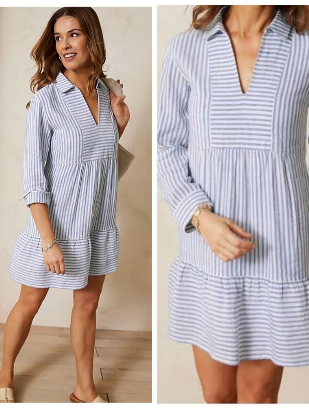 Tommy Bahama St. Lucia Blue & White Stripe Linen Blend Coverup Dress Women's XS